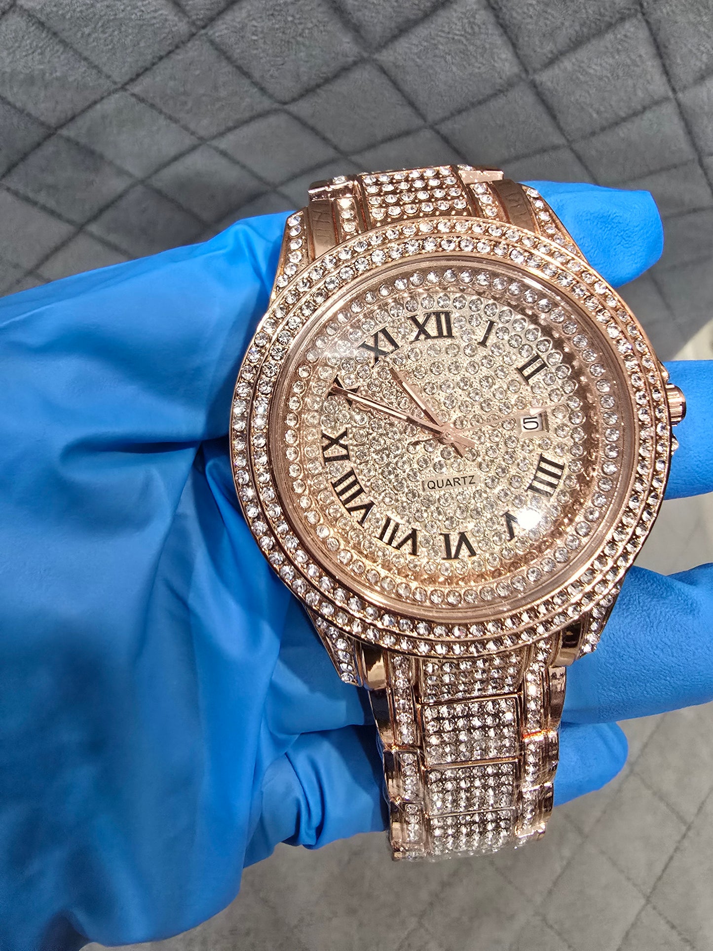Bling Luxury Iced Out 45mm Rose Gold CZ Watch | Quartz Movement. CZ Flooded. SS