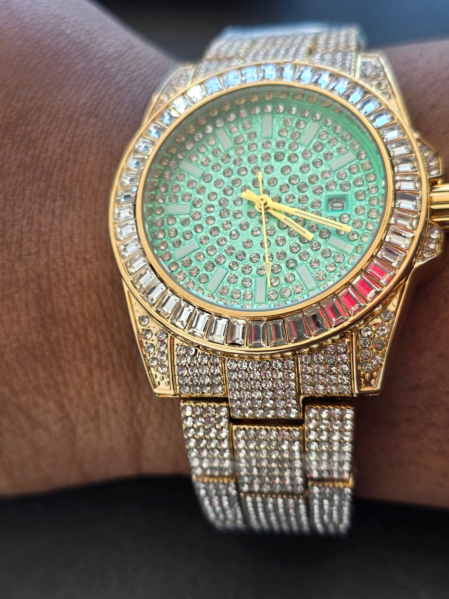 41mm Iced Out Gold Watch VVS CZ Stones Water Resistant Stainless Steel New.