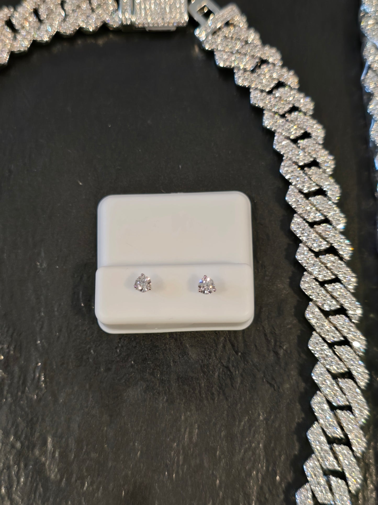 Father's Day Drip Tray Qorn Collective Signature  White Gold 14mm 2-Row Cuban Set & 1.56 CTW(7mm) Moissanite Studs