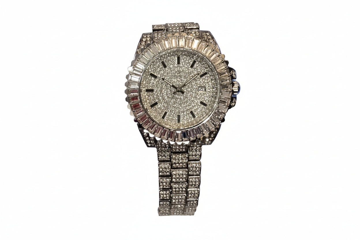 Bezel Bling King  Iced Out Watch - Silver Tone VVS CZ 40mm Rotating Bezel