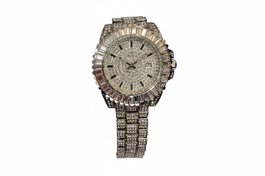 Bezel Bling King  Iced Out Watch - Silver Tone VVS CZ 40mm Rotating Bezel