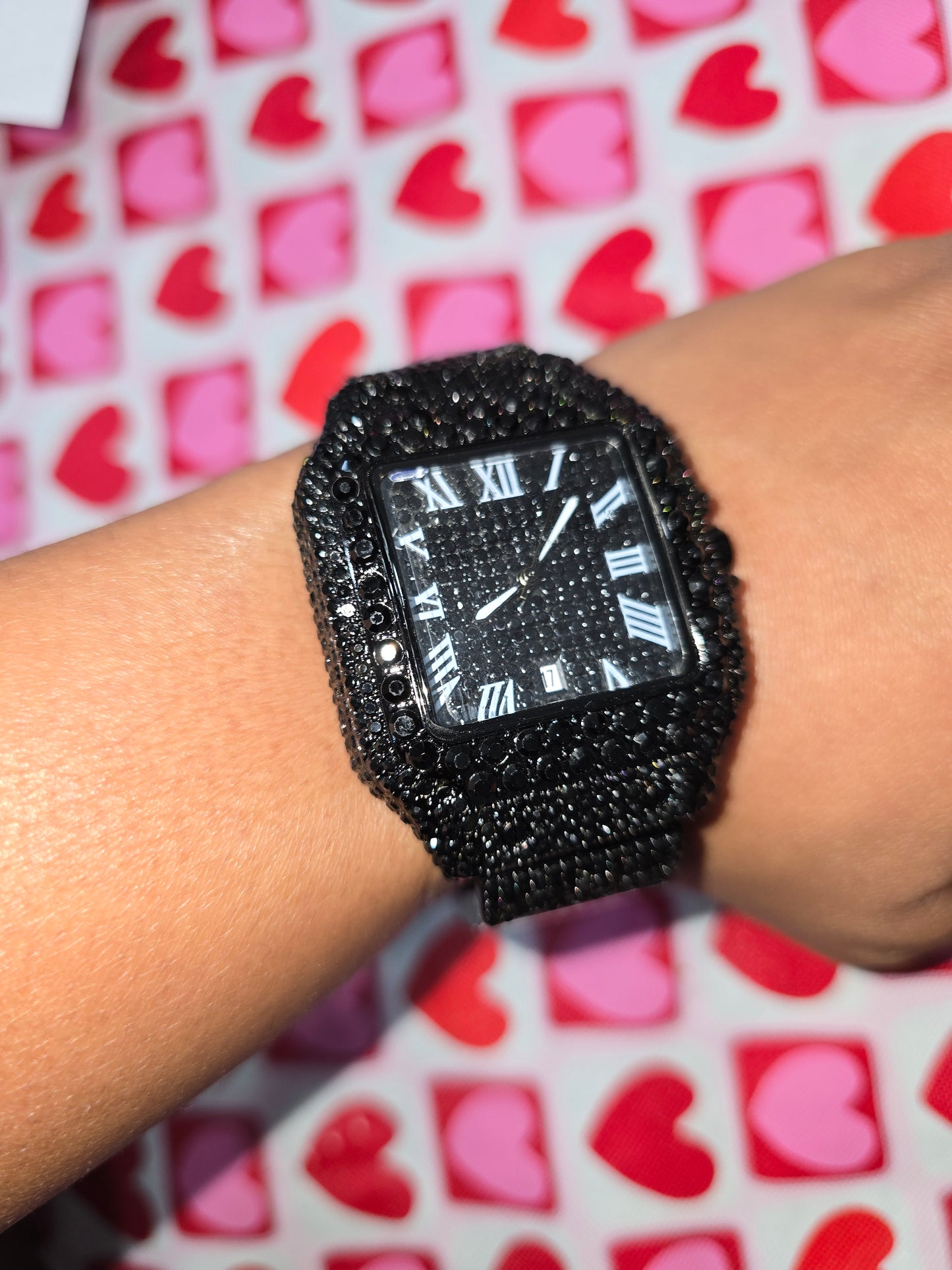 Black Iced Out 43m Vvs Timepeice Stainless Steel, Water-resistant Roman Numeral
