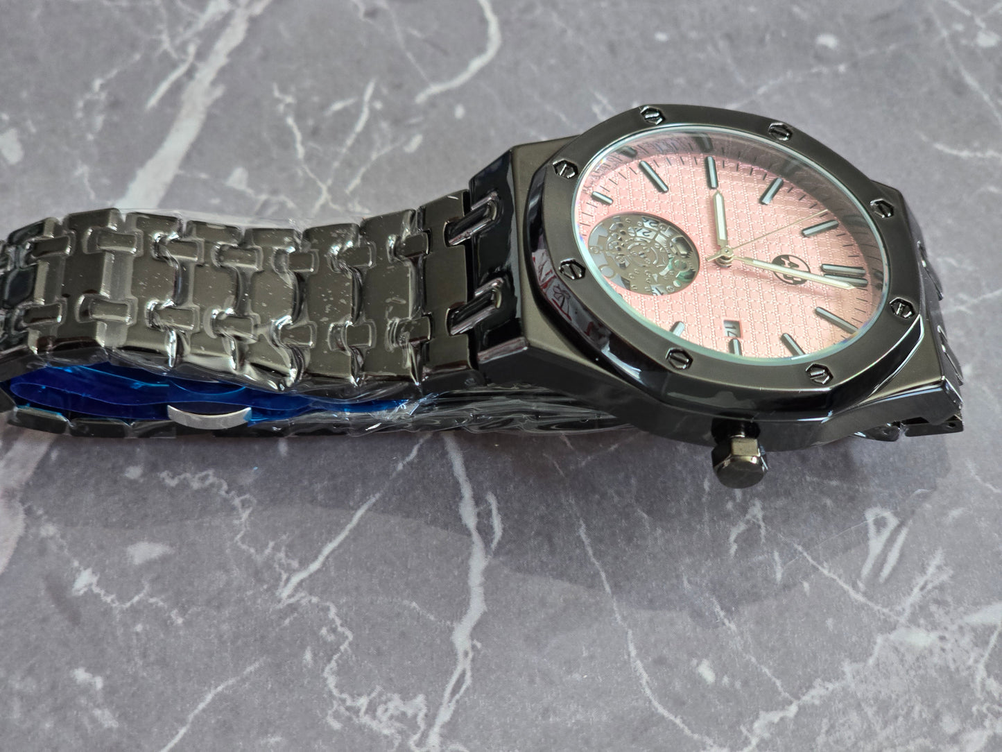 Luxury Style 45mm Case Open Heart  QUARTZ WATCH Stainless Steel Water-Resistant