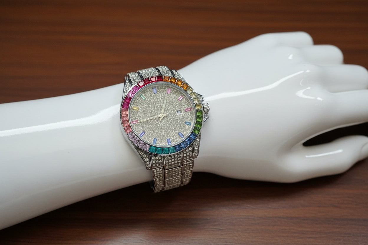 41mm Premium VVS CZ Rainbow Bezel Iced-Out Watch