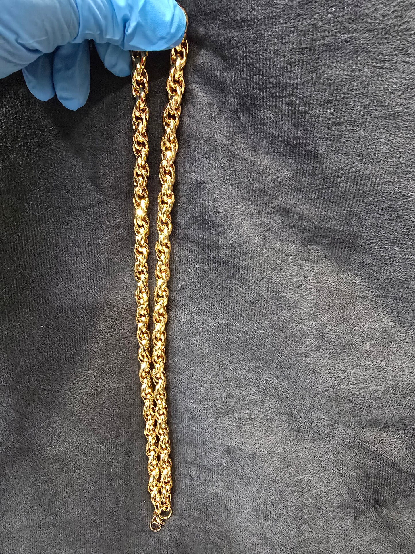 Bold 14K Gold Plated 7.5mm Rope Chain Necklace - 24 Inch Stainless Steel