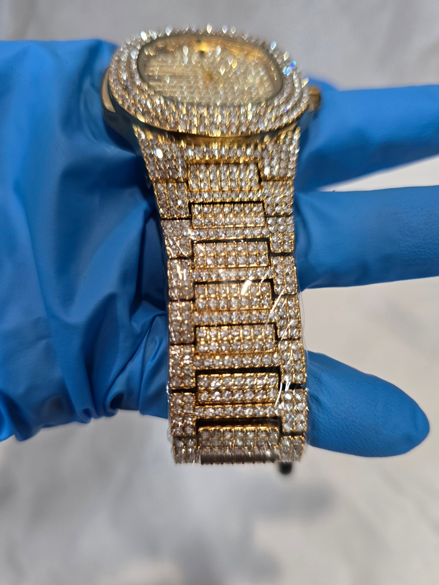 FULLY ICED OUT Gold Over Copper VVS CZ ,  42mm Case,Stainless Steel Back