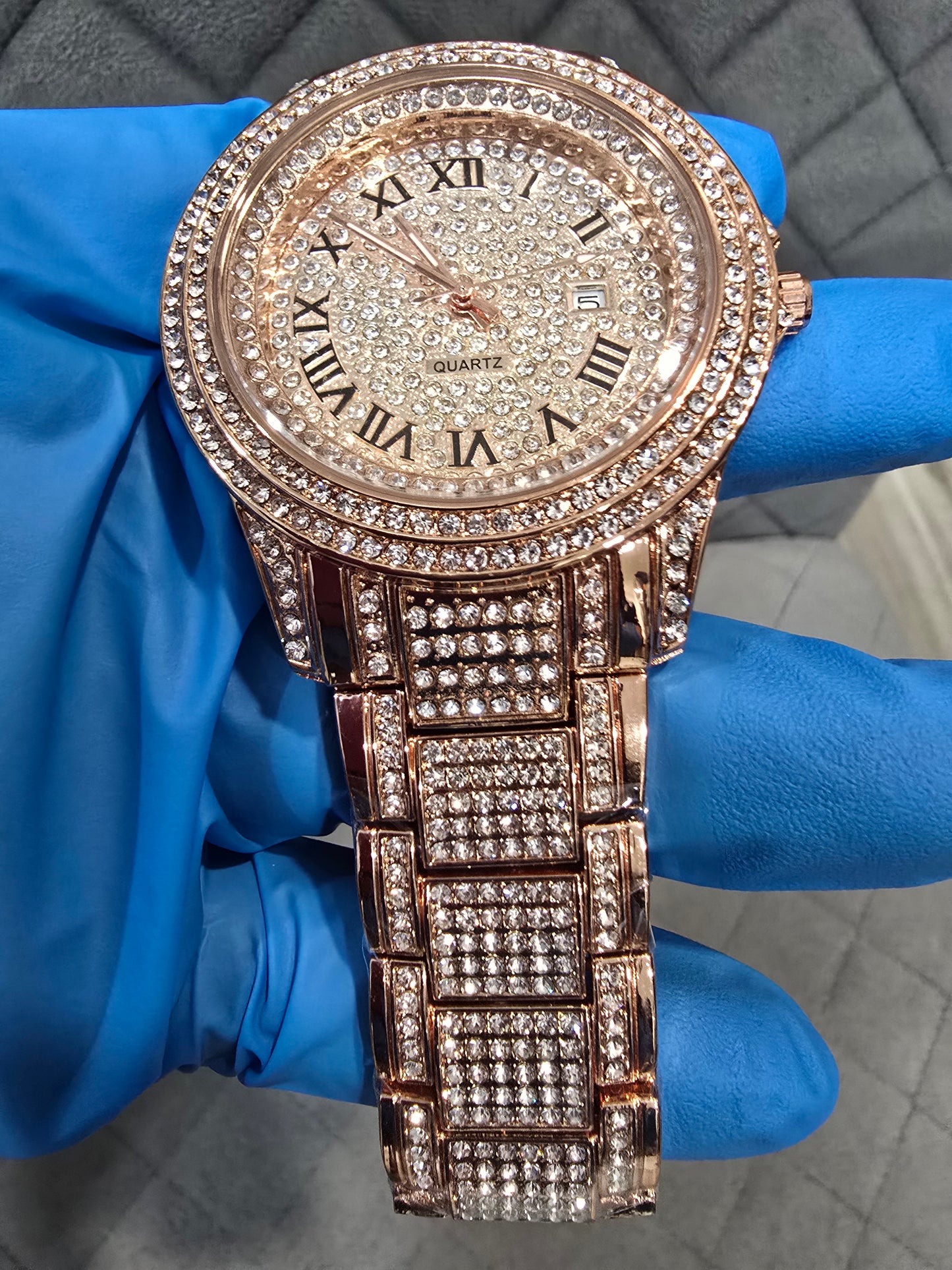Bling Luxury Iced Out 45mm Rose Gold CZ Watch | Quartz Movement. CZ Flooded. SS