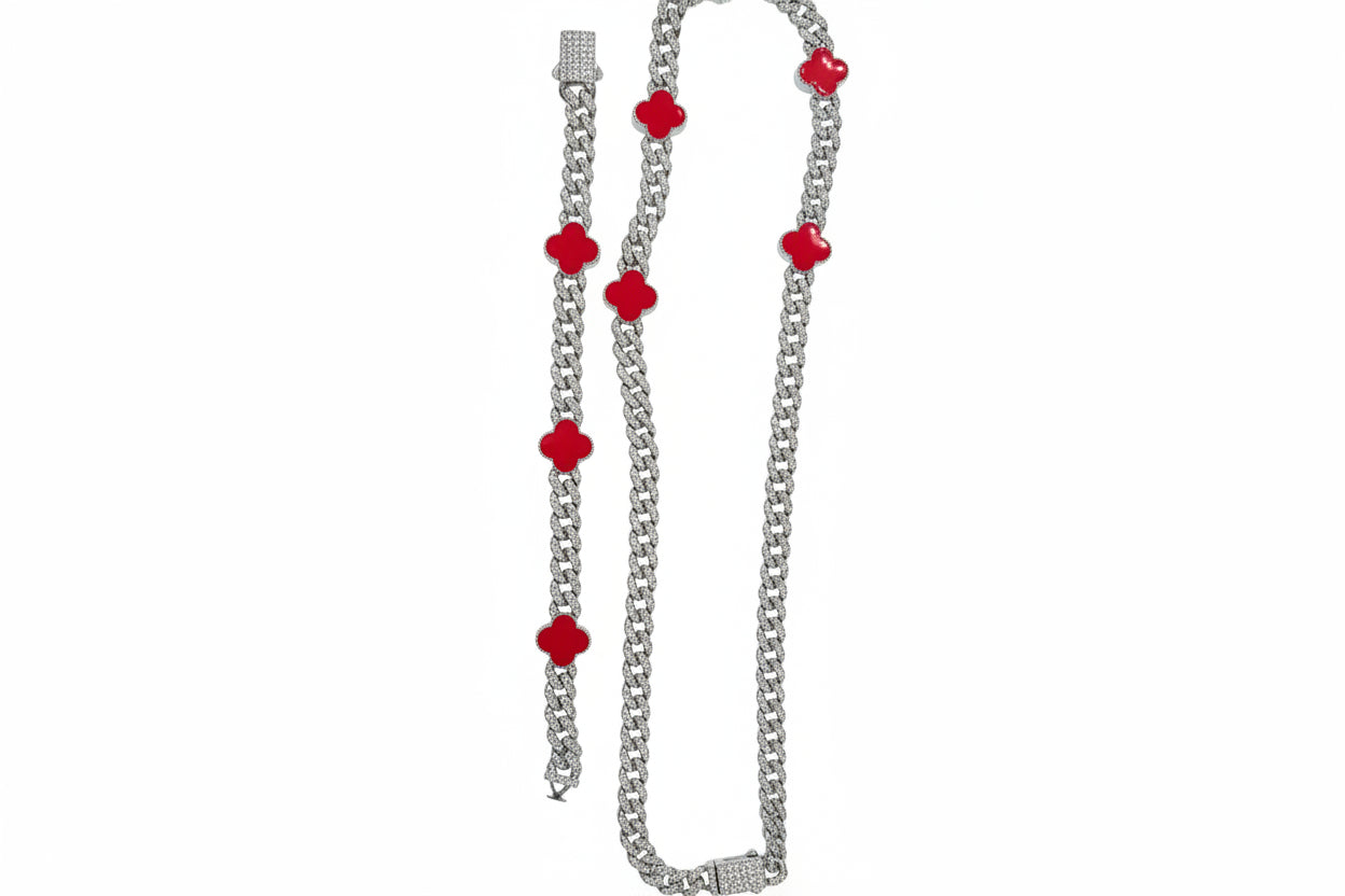 ICED OUT 24inch Red Clover Necklace