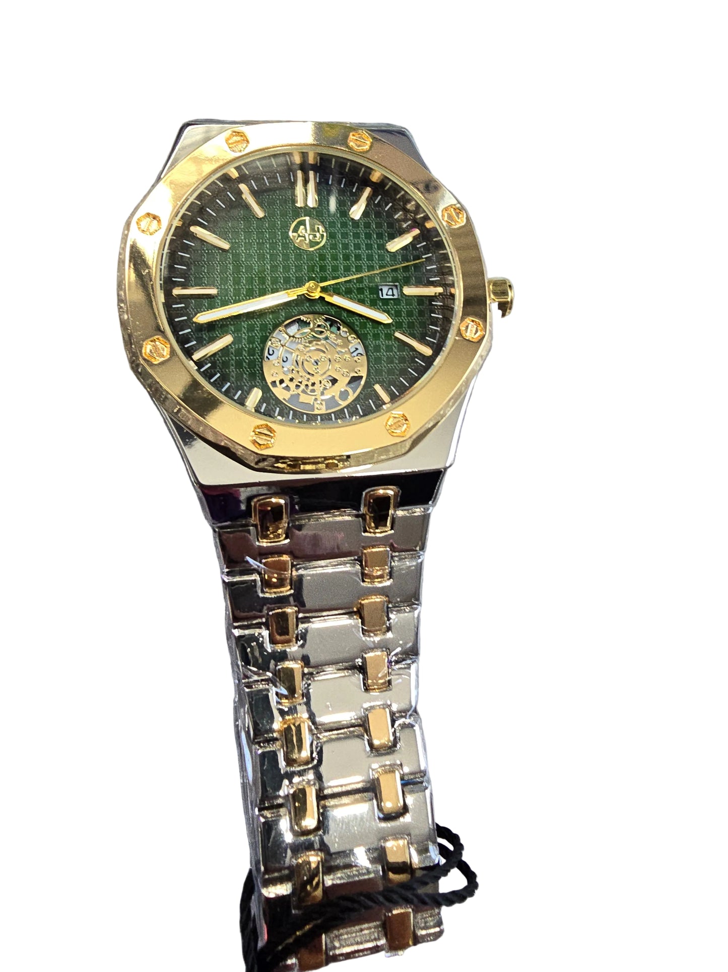 New 45mm Skeleton Dial Watch – Two-Tone Stainless Steel – Water Resistant