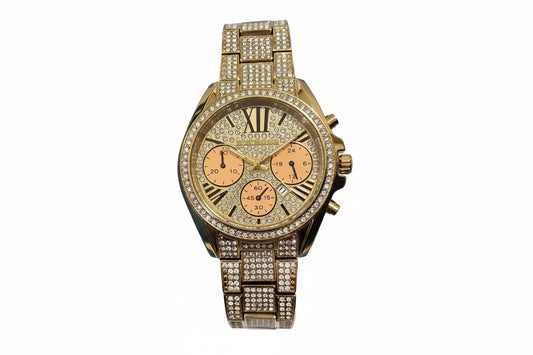 Iced-Out Gold-Tone Chronograph Style Watch - VVS CZ, 42mm Case