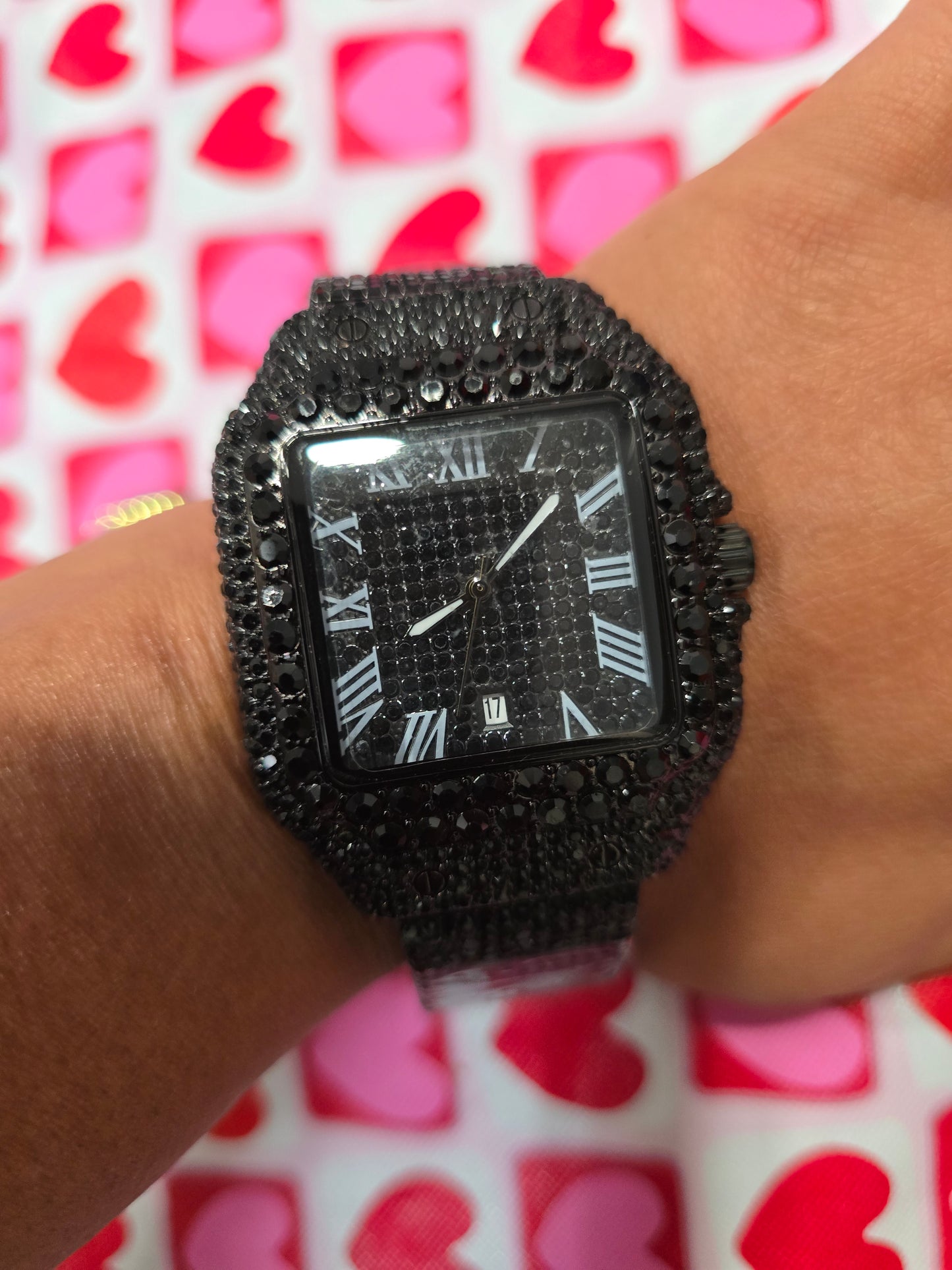 Black Iced Out 43m Vvs Timepeice Stainless Steel, Water-resistant Roman Numeral