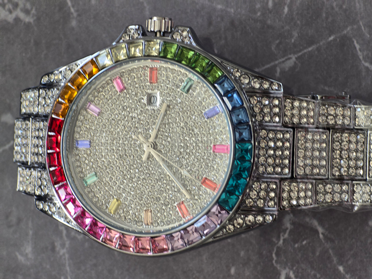 41mm Premium VVS CZ Rainbow Bezel Iced-Out Watch