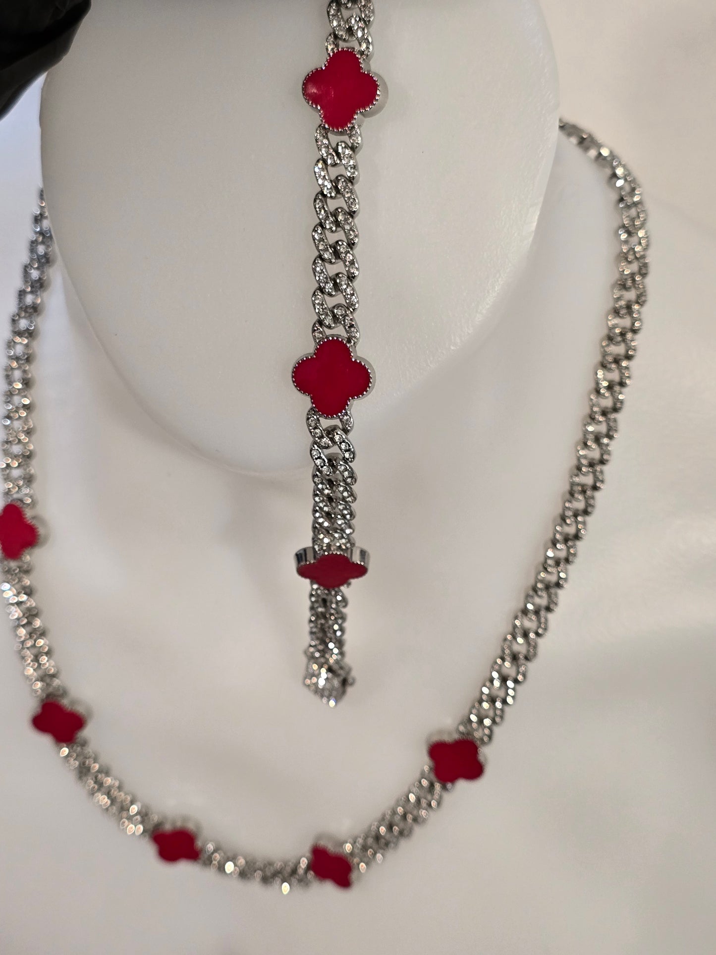 ICED OUT 24inch Red Clover Necklace