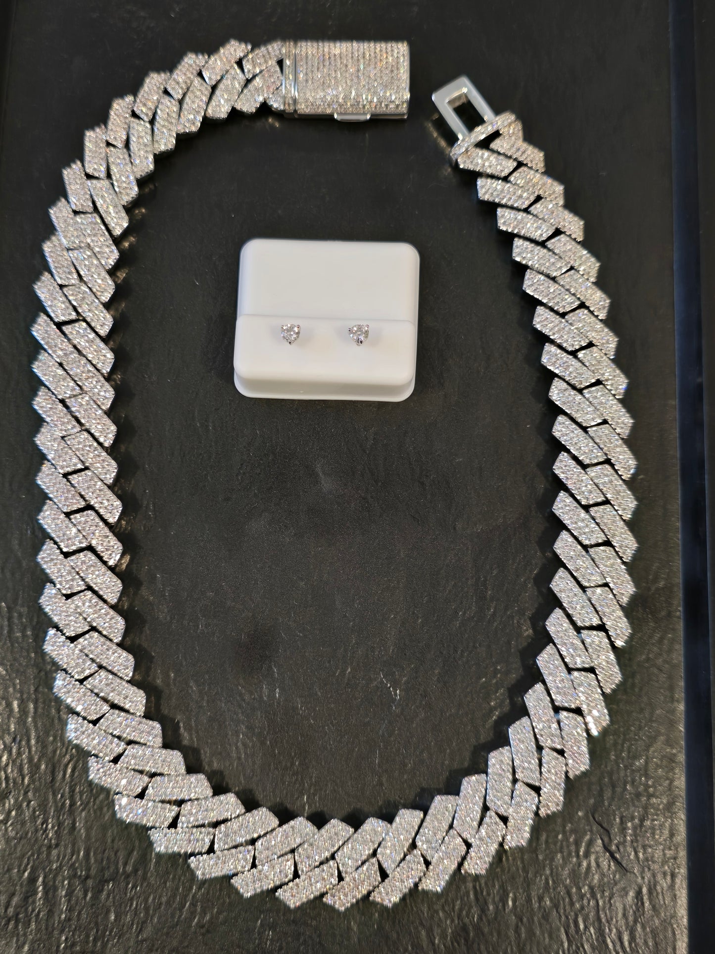 Father's day drip tray Qorn Collective Exclusive Sample: 16mm 3-Row Cubana & Moissanite Stud Set