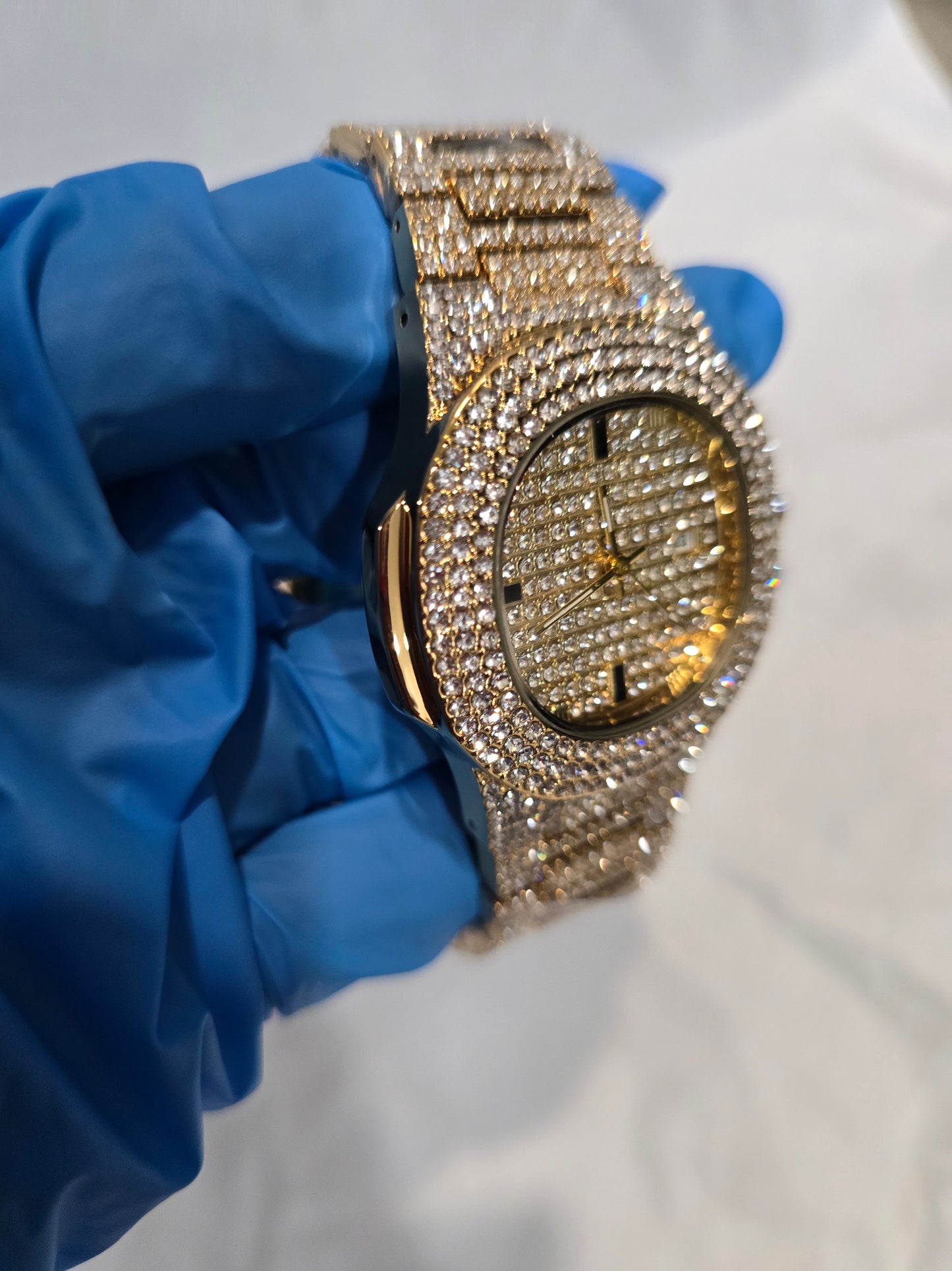 FULLY ICED OUT Gold Over Copper VVS CZ ,  42mm Case,Stainless Steel Back