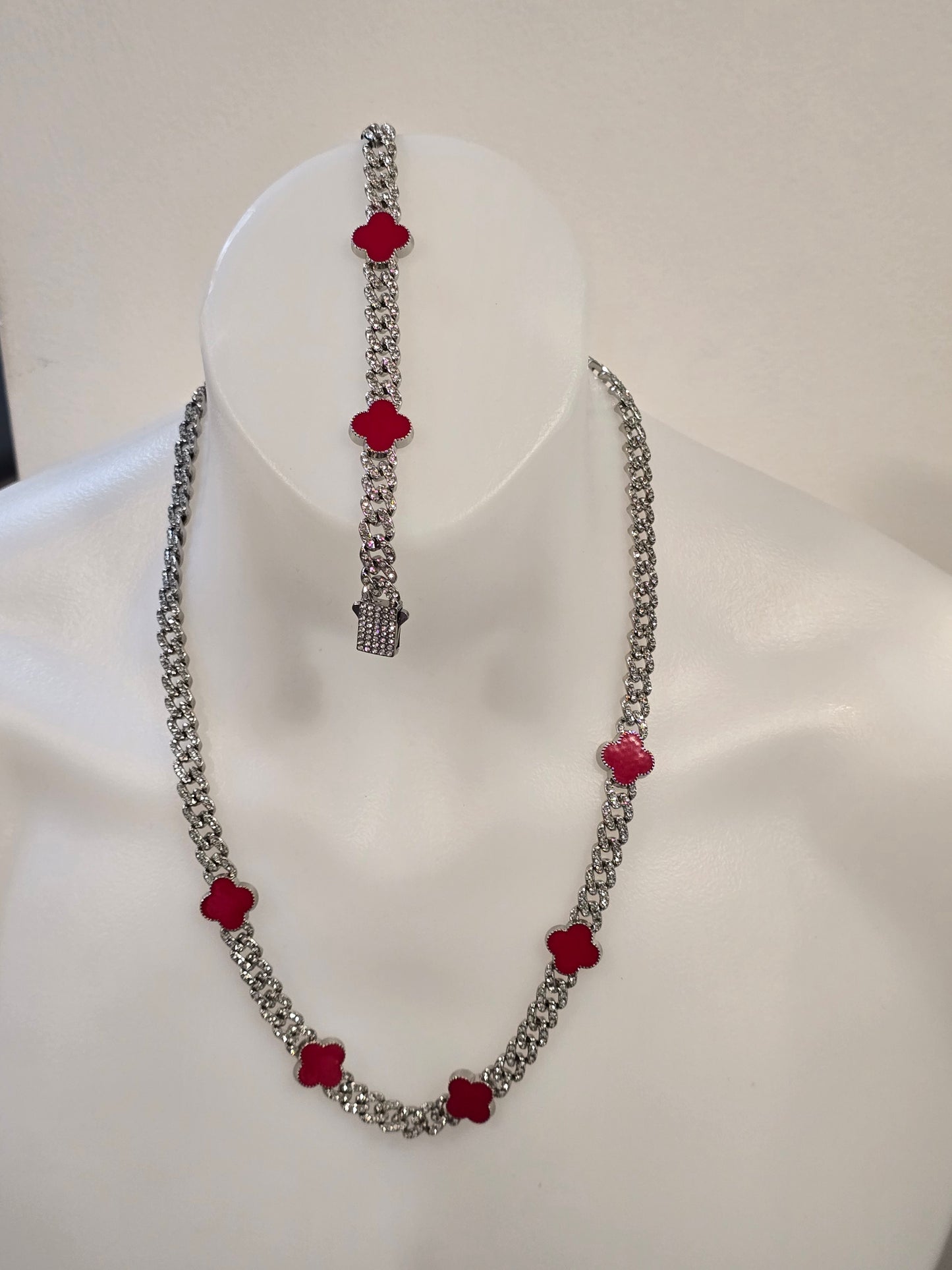 ICED OUT 24inch Red Clover Necklace
