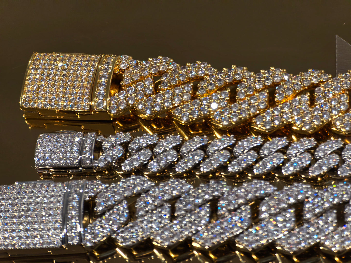 (2)Luxury 14mm 2-Row & 1-Row Cuban Bracelet Trio | 18K Gold & White Gold Plated 5A VVS CZ