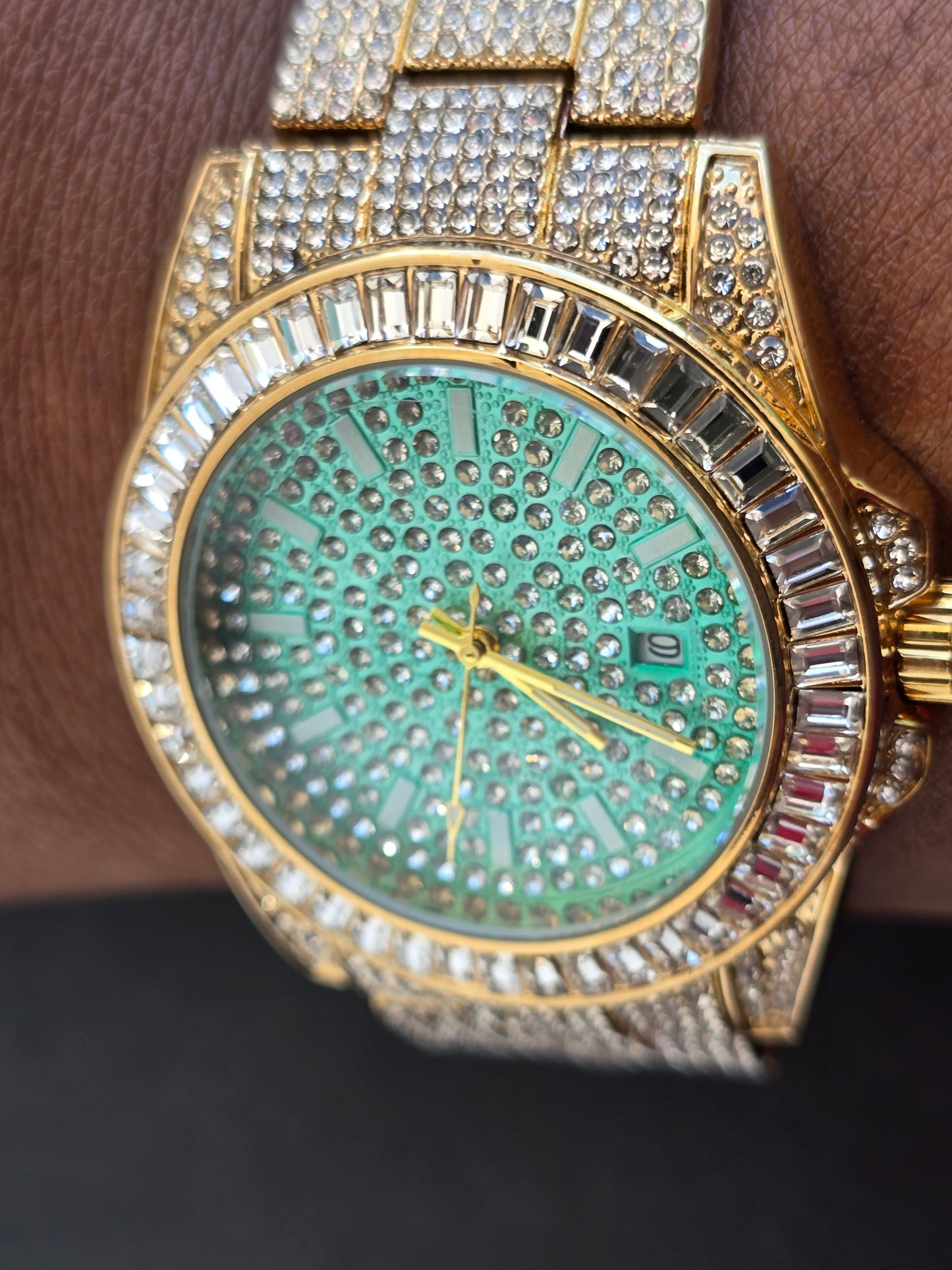 41mm Iced Out Gold Watch VVS CZ Stones Water Resistant Stainless Steel New.