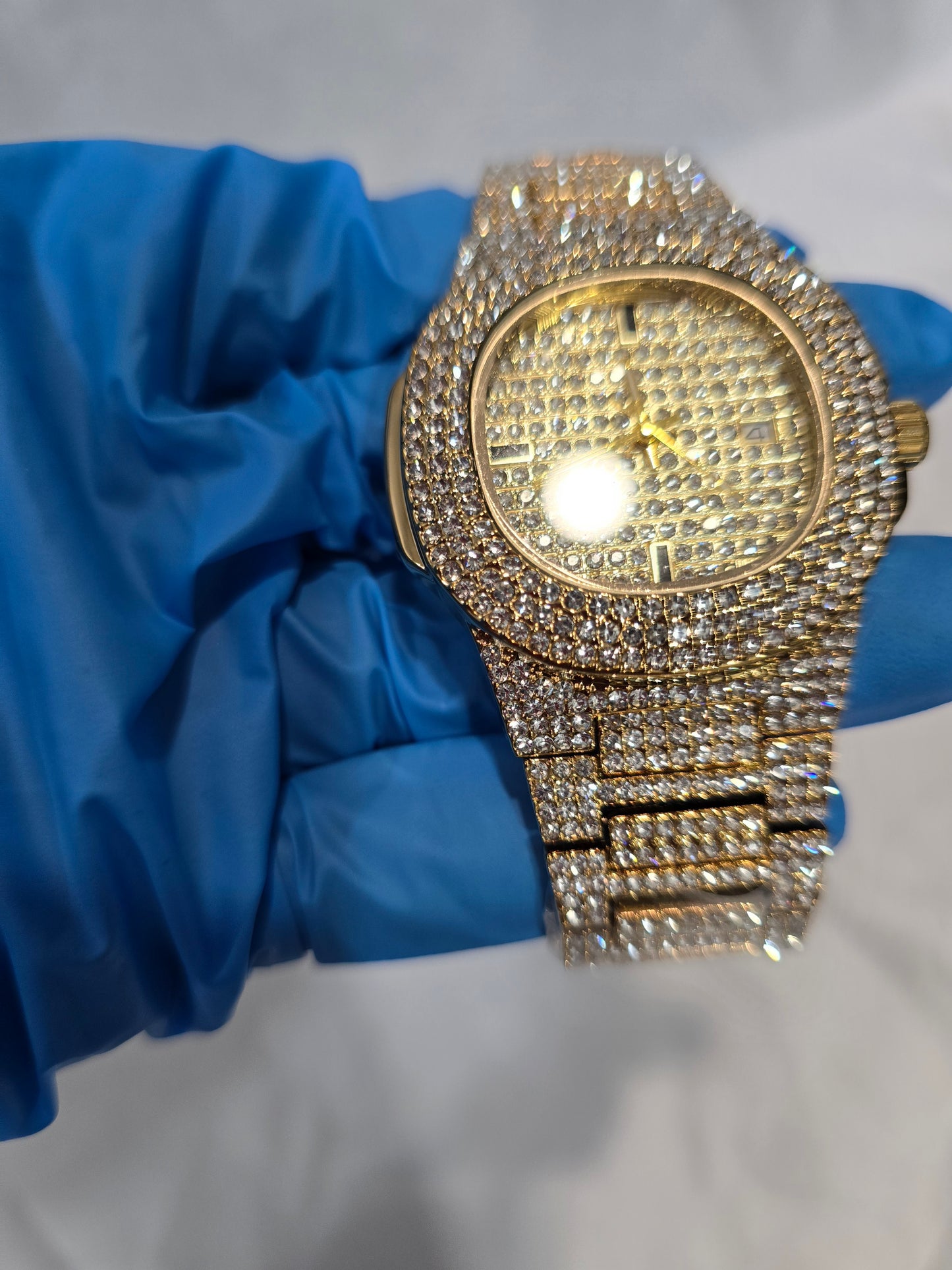 FULLY ICED OUT Gold Over Copper VVS CZ ,  42mm Case,Stainless Steel Back