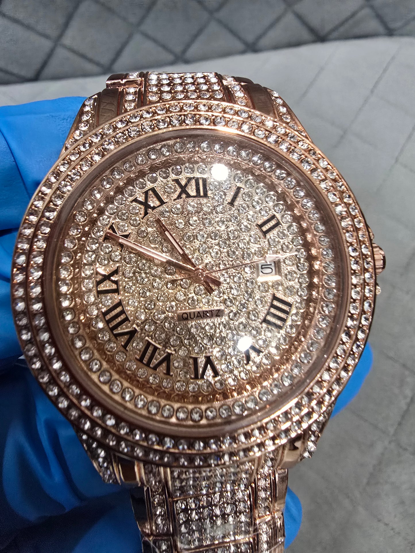 Bling Luxury Iced Out 45mm Rose Gold CZ Watch | Quartz Movement. CZ Flooded. SS