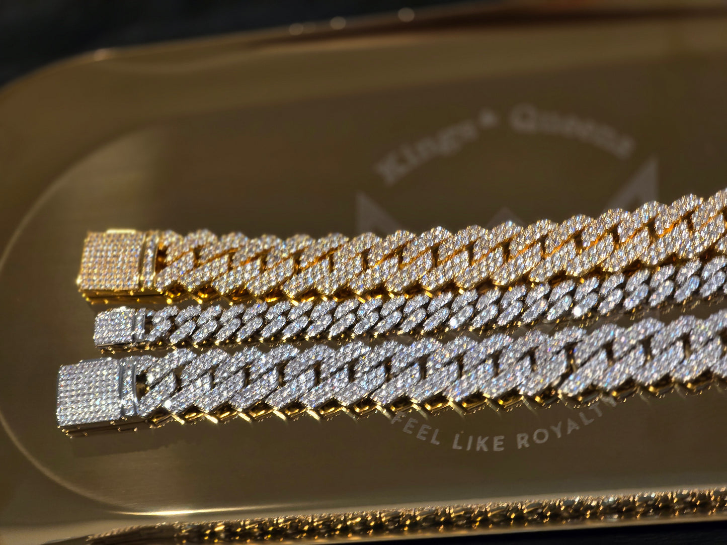 (2)Luxury 14mm 2-Row & 1-Row Cuban Bracelet Trio | 18K Gold & White Gold Plated 5A VVS CZ