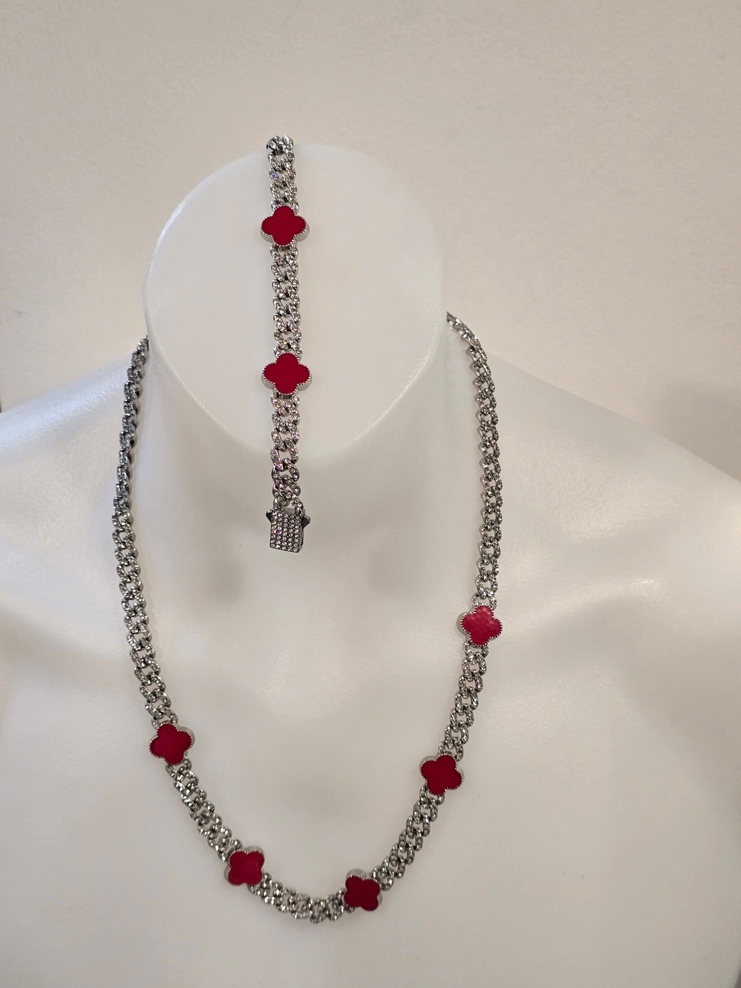 ICED OUT 24inch Red Clover Necklace