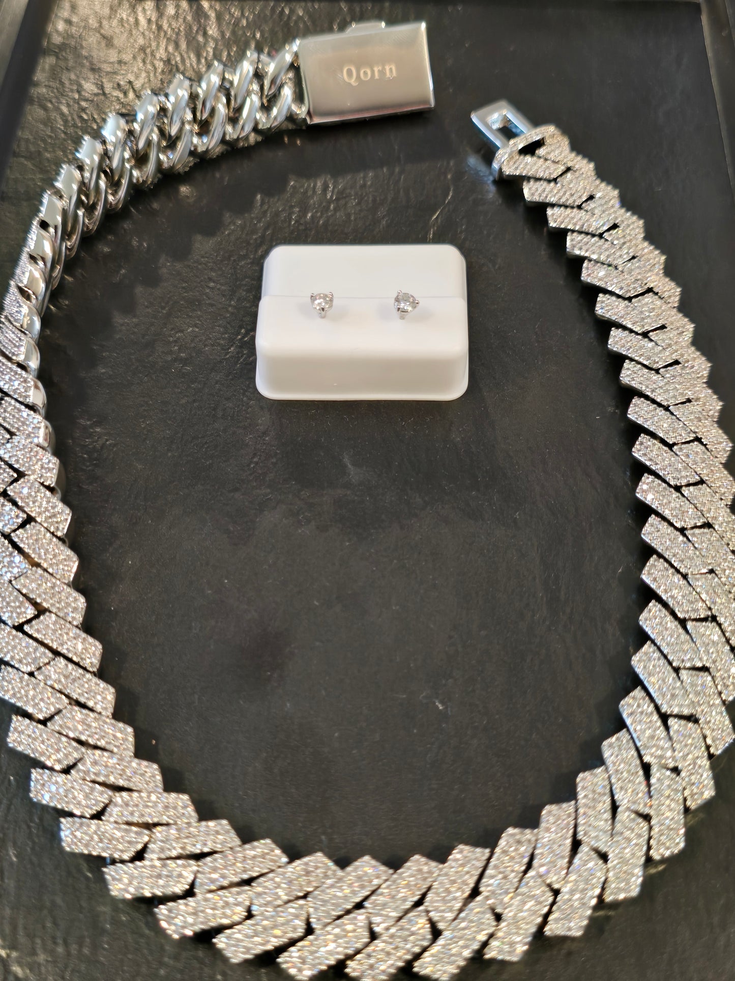 Father's day drip tray Qorn Collective Exclusive Sample: 16mm 3-Row Cubana & Moissanite Stud Set